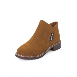 British Style Round Toe Comfortable Zip Low Heel Booties