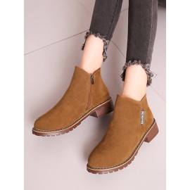 British Style Round Toe Comfortable Zip Low Heel Booties